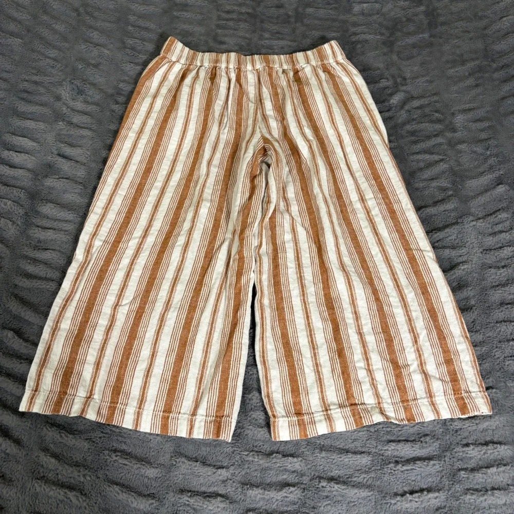 a.n.a Linen Cotton Striped Wide Leg Crop Pants Petite Small Rust White Button
